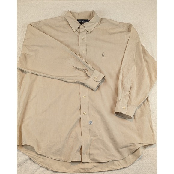 Ralph Lauren Mens Classic Fit Button Down Shirt Tan Stripe Pony Logo Long Sleeve - Picture 2 of 11